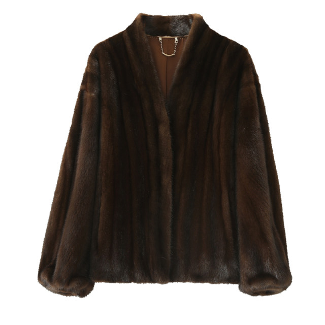 2025 new style imported native mink from North America with full drawstring short V-neck mink coat young style fur lantern sleeves 2025 new style imported native mink from North America with full drawstring short V-neck mink coat young style fur lantern sleeves