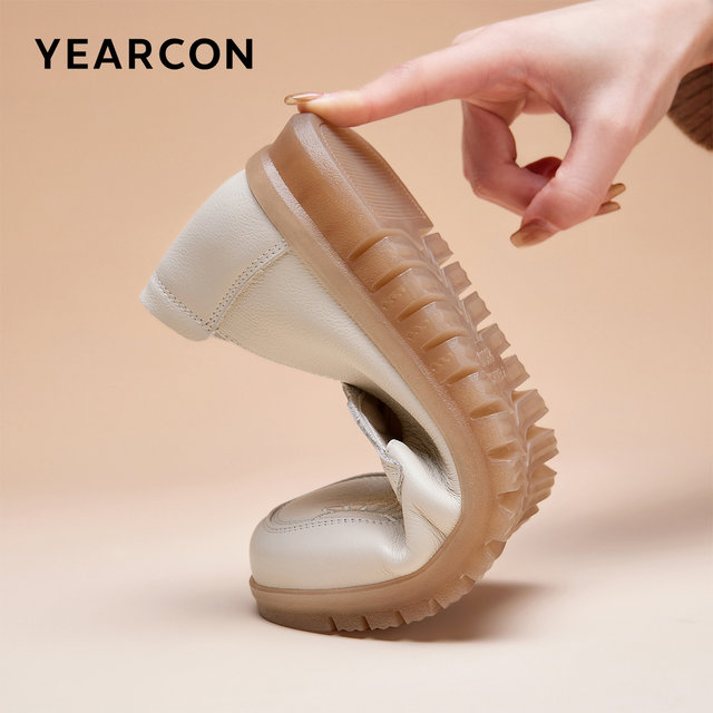 Yierkang women's shoes 2025 new genuine leather mother shoes soft sole middle-aged and elderly leather shoes comfortable beans shoes nurse single shoes Yierkang women's shoes 2025 new genuine leather mother shoes soft sole middle-aged and elderly leather shoes comfortable beans shoes nurse single shoes