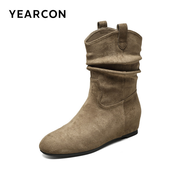 Yierkan women's shoes 2025 winter mid-calf retro casual western cowboy boots thick heel single boots Maillard pile boots Yierkan women's shoes 2025 winter mid-calf retro casual western cowboy boots thick heel single boots Maillard pile boots