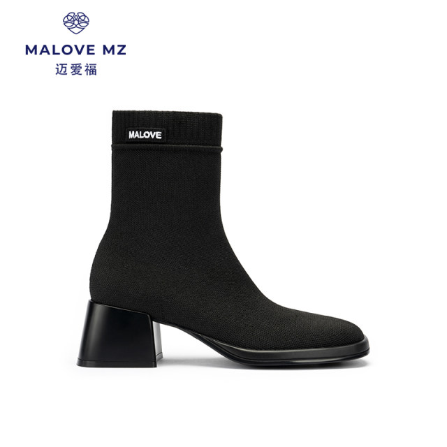 MALOVE MZ autumn and winter new thick heel elastic slim boots feminine simple commuter boots black fashion boots MALOVE MZ autumn and winter new thick heel elastic slim boots feminine simple commuter boots black fashion boots