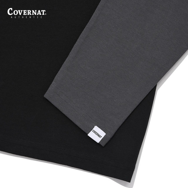 covernat Korean trendy brand men's and women's T-shirt double layer color matching pure cotton comfortable long-sleeved top round neck loose covernat Korean trendy brand men's and women's T-shirt double layer color matching pure cotton comfortable long-sleeved top round neck loose