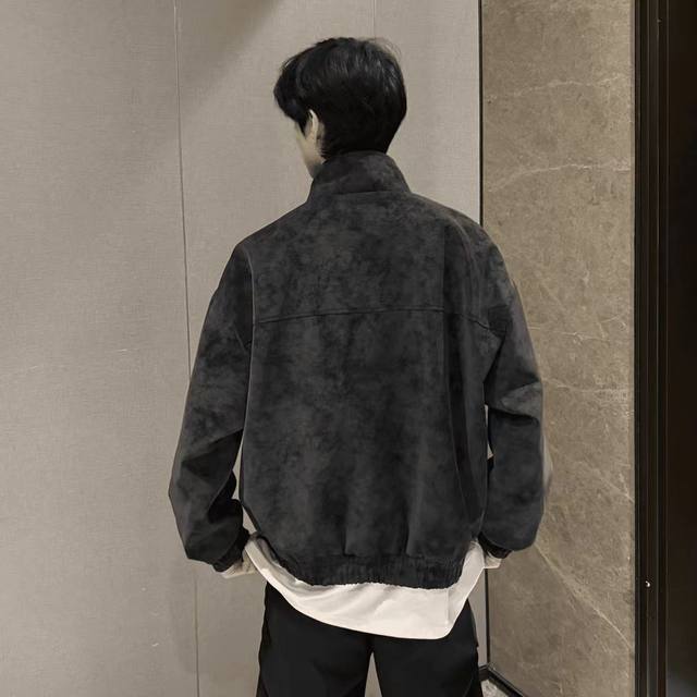 Xiji American retro PU leather tie-dye jacket men's spring and autumn high-end stand-up collar short motorcycle leather jacket couple Xiji American retro PU leather tie-dye jacket men's spring and autumn high-end stand-up collar short motorcycle leather jacket couple