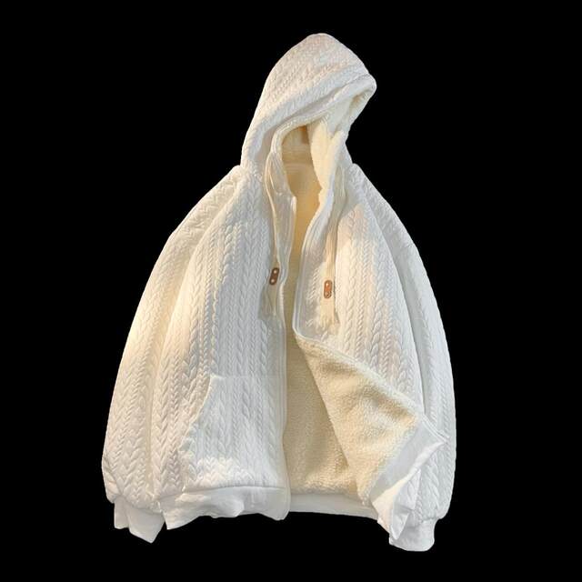 Lamb plush jacket men's Japanese plush plush thickened couple hooded tops Hong Kong style loose autumn and winter cardigan sweater Lamb plush jacket men's Japanese plush plush thickened couple hooded tops Hong Kong style loose autumn and winter cardigan sweater