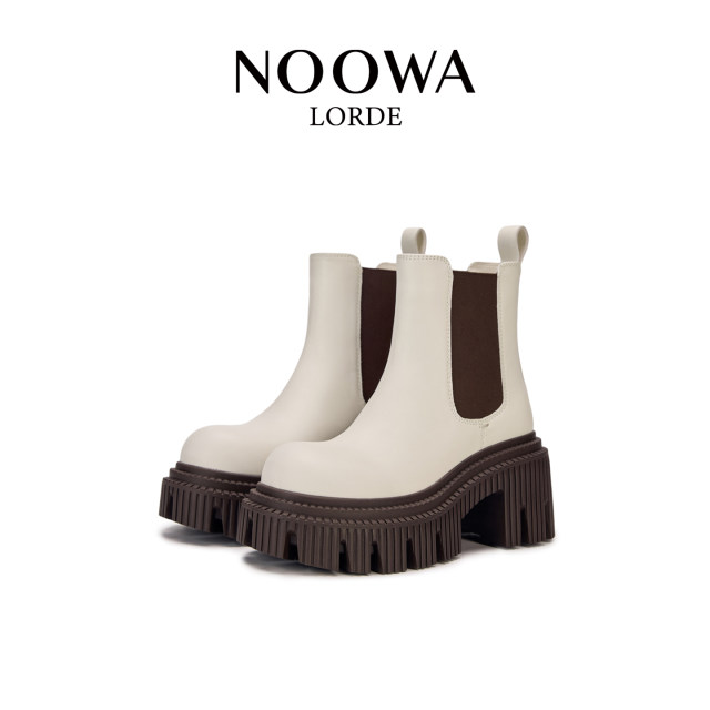 NOOWA color-blocking thick heel Martin boots for women 2025 autumn fashion round toe leather heightened comfortable versatile short boots NOOWA color-blocking thick heel Martin boots for women 2025 autumn fashion round toe leather heightened comfortable versatile short boots