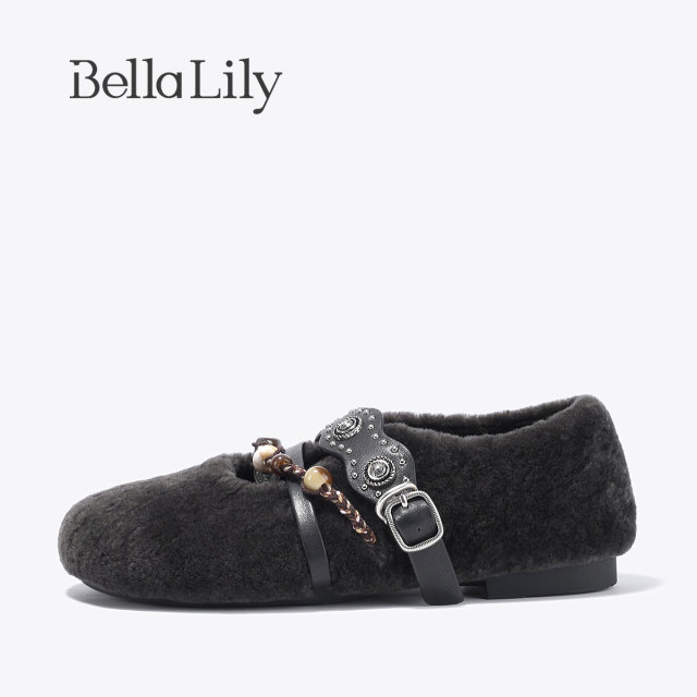 BellaLily2025 new autumn style elegant flat shoes comfortable women's shoes wool and plush fur shoes BellaLily2025 new autumn style elegant flat shoes comfortable women's shoes wool and plush fur shoes