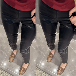 Elastic waist casual style nine-point pants pu imitation leather Elastic waist casual style nine-point pants pu imitation leather