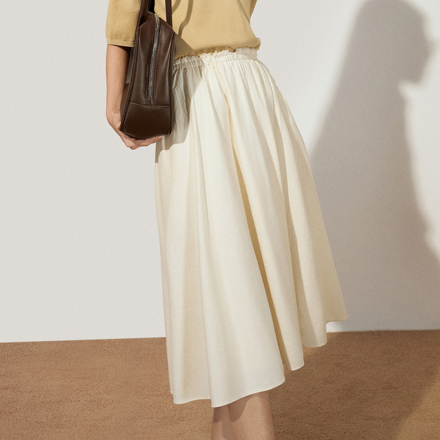 OCHIRLY cotton and linen high-waisted mid-length skirt with large swing umbrella skirt A-line 2025 early autumn new product OCHIRLY cotton and linen high-waisted mid-length skirt with large swing umbrella skirt A-line 2025 early autumn new product