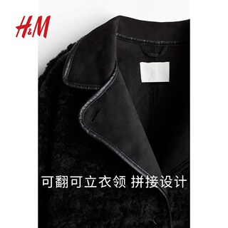 HM women's woolen jacket winter stand collar loose fur loose side lip pocket short coat 1248383 HM women's woolen jacket winter stand collar loose fur loose side lip pocket short coat 1248383