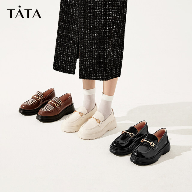 Tata He and She British Thick Sole JK Loafers Women's One-Pin Retro Small Leather Shoes Single Shoes 2025 Autumn 7PJ33AA4 Tata He and She British Thick Sole JK Loafers Women's One-Pin Retro Small Leather Shoes Single Shoes 2025 Autumn 7PJ33AA4