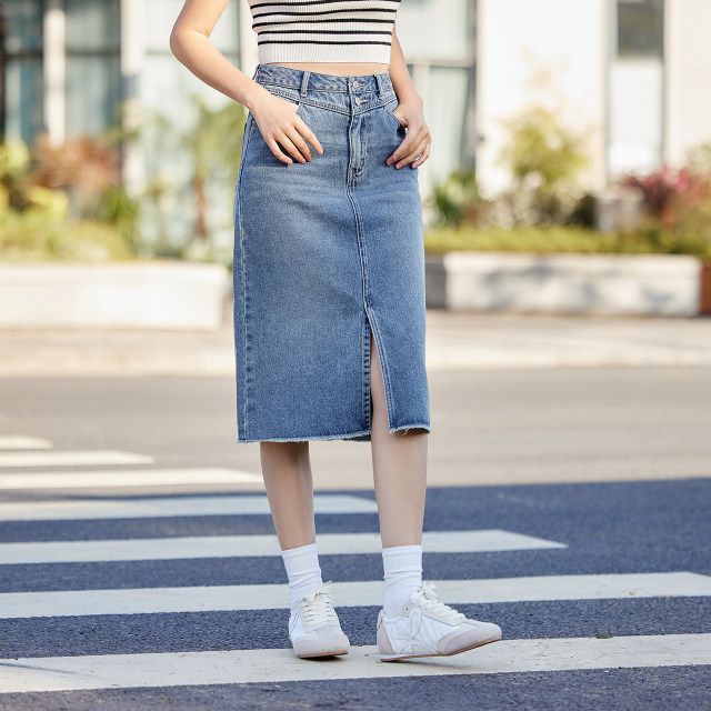 Senrou denim Morima Denim Halway Skirt Female High waist split -showing legs Changchun retro wool straight straight skirt personality personality
 Senrou denim Morima Denim Halway Skirt Female High waist split -showing legs Changchun retro wool straight straight skirt personality personality