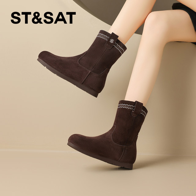 Saturday genuine leather plus velvet snow boots women's boots 2025 new winter retro thick-soled cotton shoes short boots pile boots Saturday genuine leather plus velvet snow boots women's boots 2025 new winter retro thick-soled cotton shoes short boots pile boots