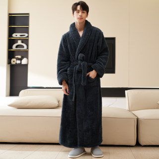 Double-sided thickened winter men's long nightgown robe with velvet Double-sided thickened winter men's long nightgown robe with velvet