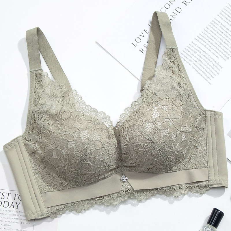 Underwear womens thin baby cotton breasts anti-sagging bra small chest gathered adjustment type no steel ring bra green