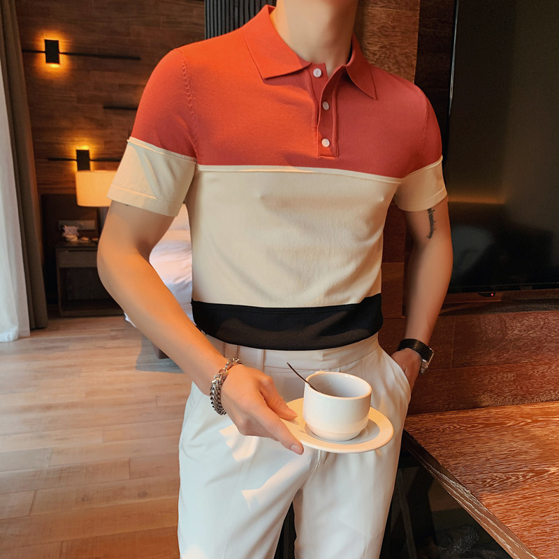 Summer POLO shirt mens short-sleeved Hong Kong style business leisure slim handsome young lapel knitted t-shirt tide