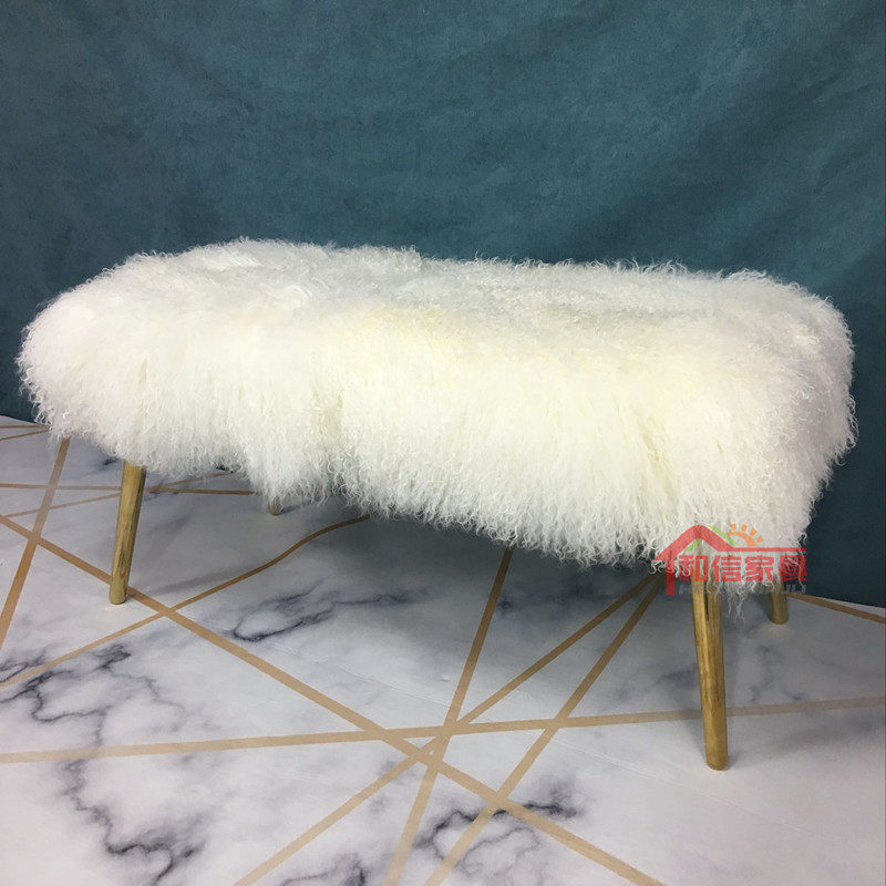 Ins net red light luxury change shoes stool beach wool stainless steel stool soft bag bench home modern bedroom bed tail stool