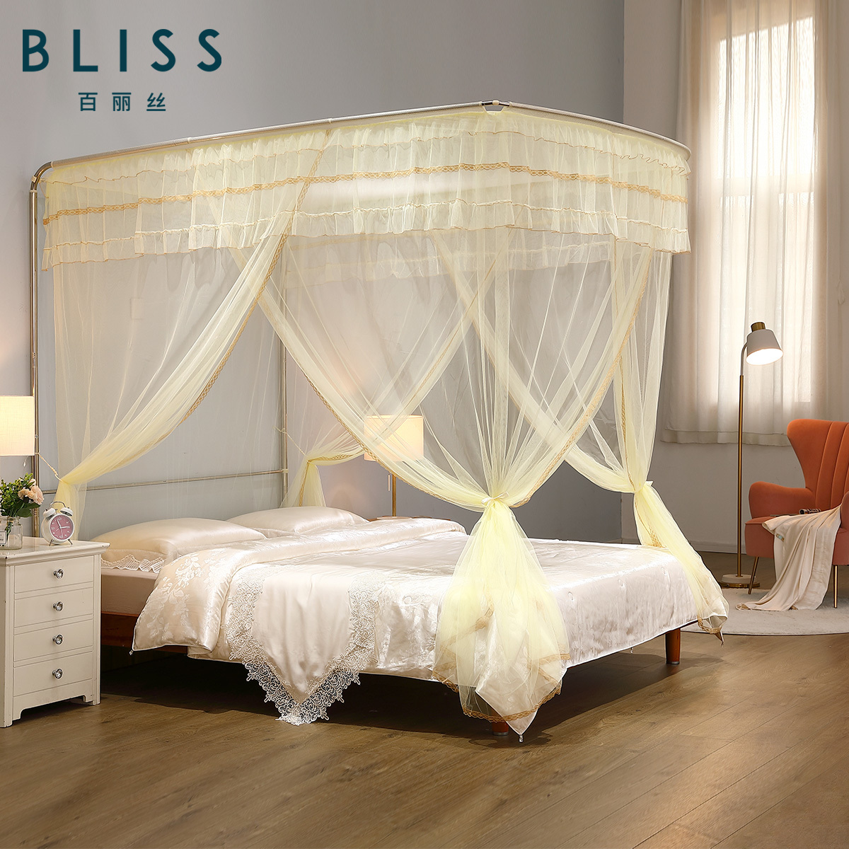 Bellis guide mosquito net princess wind u-shaped track bracket 1.8m1.5 bed European court telescopic account