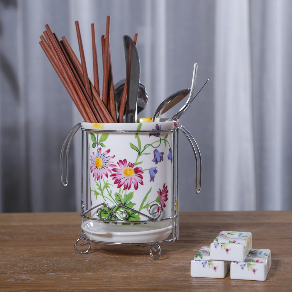 Sea of Flowers Household Bone porcelain drain chopsticks barrel Kitchen kitchenware for daily use of mold-proof creative ceramics