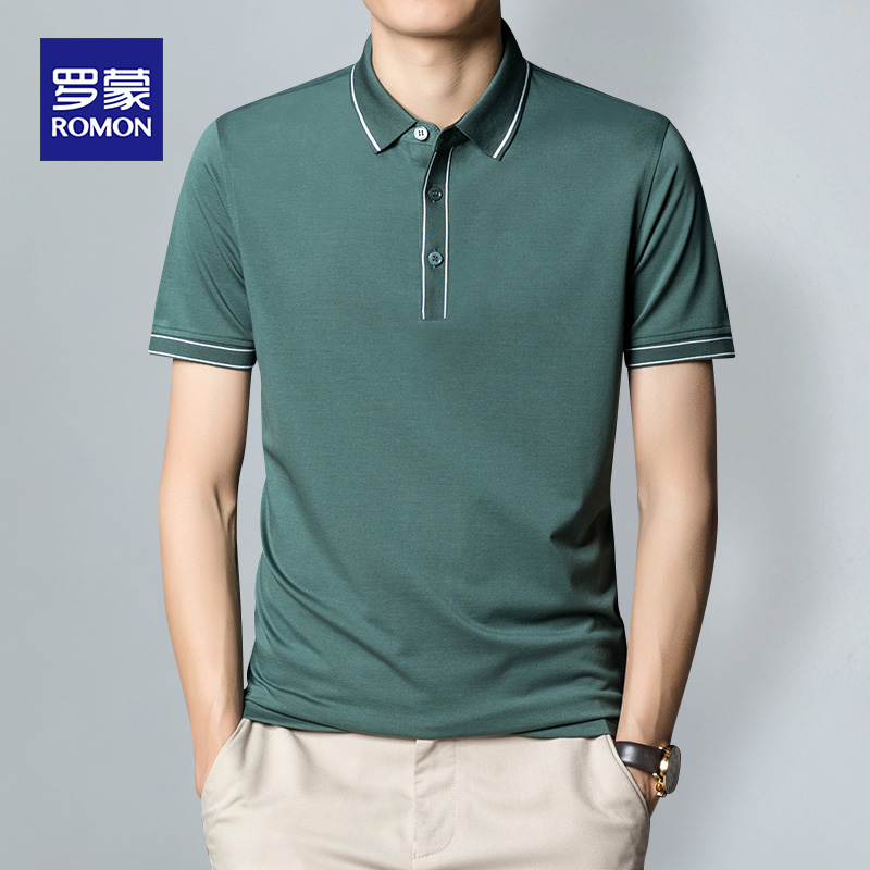 Lomond short-sleeved t-shirt male mulberry silk business casual solid mens summer fashion lapel top polo shirt tide