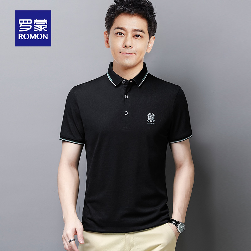 Lomond summer new short-sleeved t-shirt mens trend polo shirt business embroidered collar trim casual top men