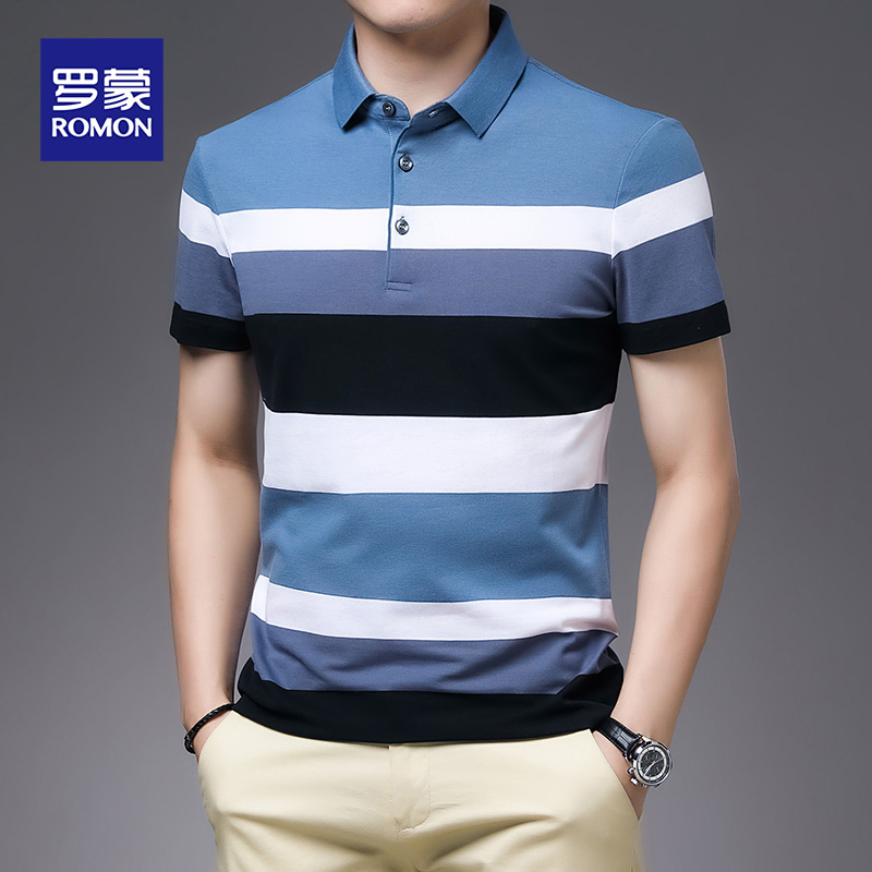 Lomond POLO shirt mens new summer business lapel striped short-sleeved T-shirt trend casual loose personality mens wear