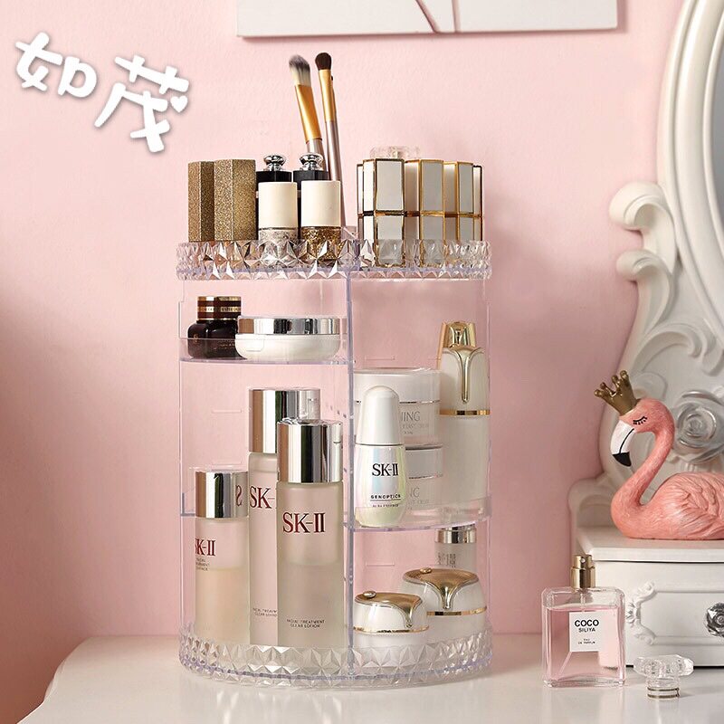 Net red rotating cosmetics storage rack storage box transparent dresser skin care lipstick table top rack dormitory