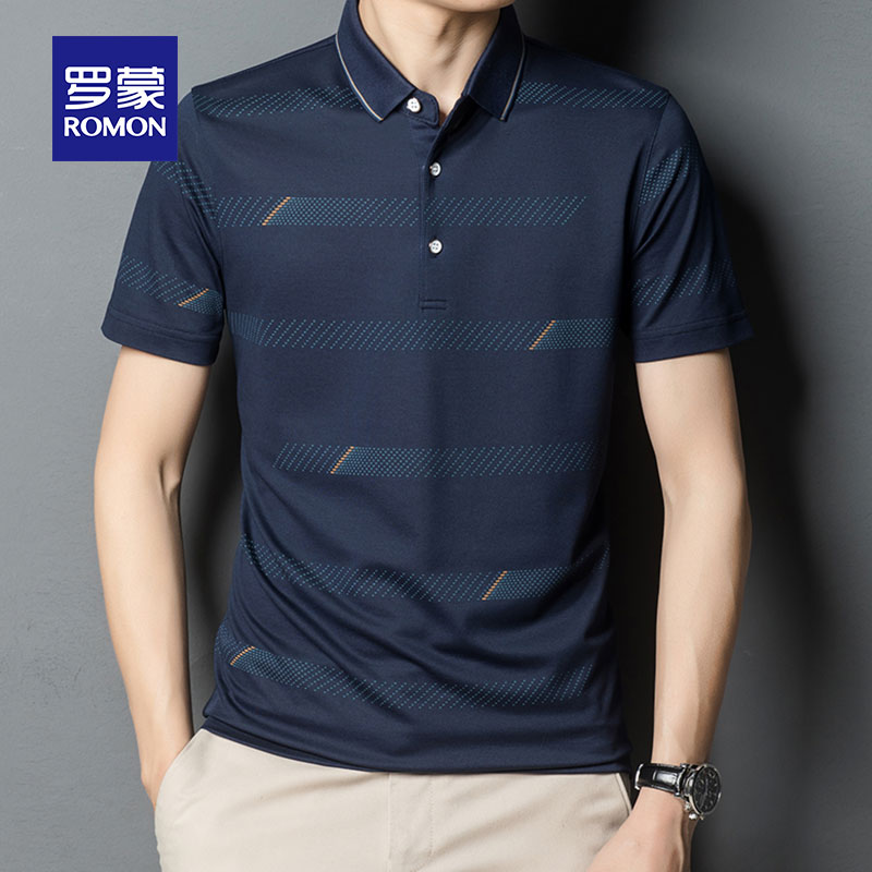 Lomond T-shirt Mens summer new striped mulberry silk short-sleeved T-shirt business casual mid-age POLO shirt top