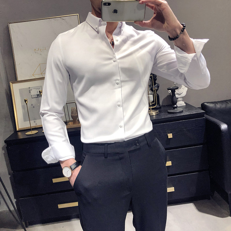 British shirt mens long-sleeved Korean version of the trend casually handsome slim business hot shirt bottom shirt man