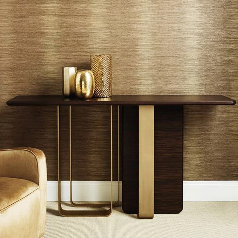 Italian light luxury gate table against the wall long narrow table home living room sofa back a few marble gold rectangles