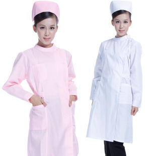 The collar is pink and white nurses clothing Long-sleeved nurses uniform Nurses uniform professional wear