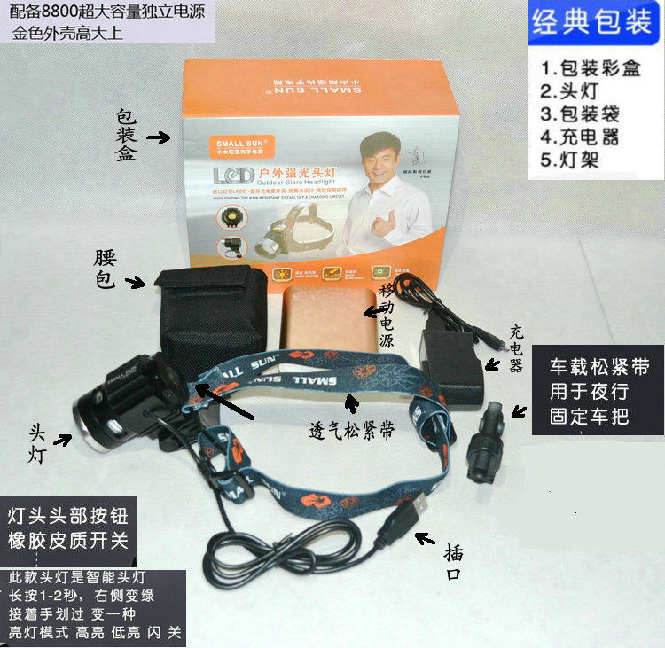 Small sun outdoor headlight ultra bright light rechargeable head-type long-range night fishing fishing lamp long-range high-gloss T02