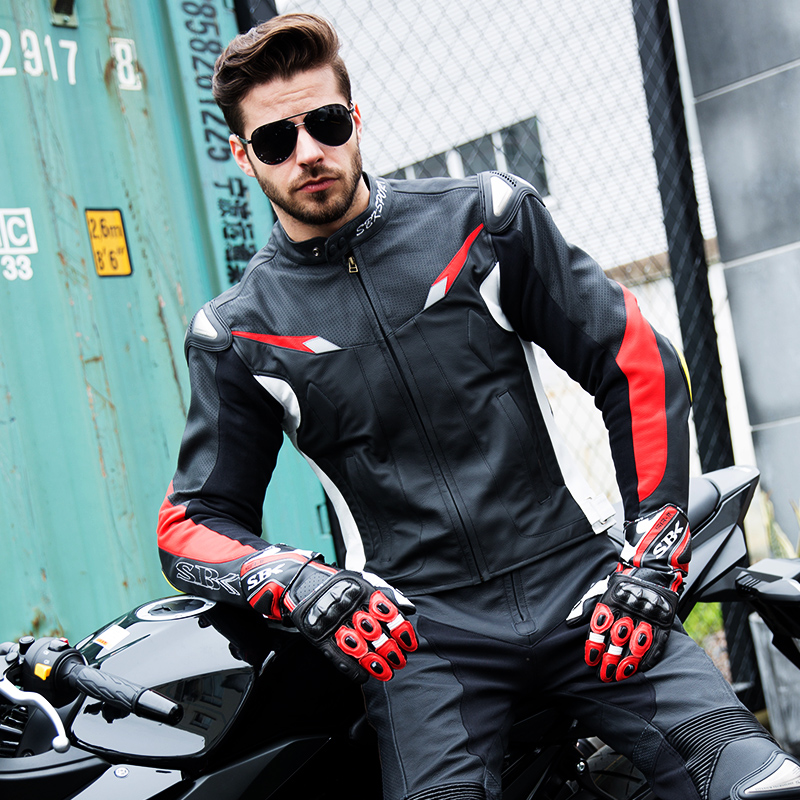 SBK leather motorcycle motorcycle anti-fall racing suit with hump motorcycle riding suit with protective gear inside