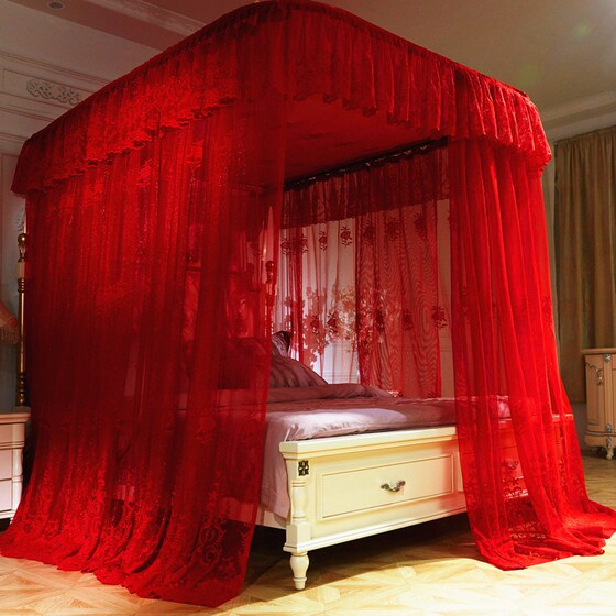 Thickened U-shaped guide rail mosquito net, palace mosquito repellent cover, bed net, wedding net net net, 1.8 large red wedding bed net mesh, encrypted Thickened U-shaped guide rail mosquito net, palace mosquito repellent cover, bed net, wedding net net net, 1.8 large red wedding bed net mesh, encrypted