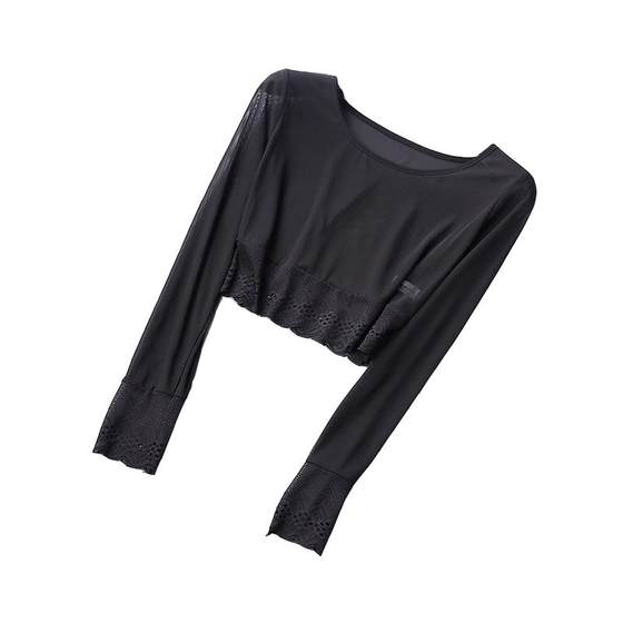 Half -mete -mesh base shirt spring black sexy lace half -bodies long -sleeved long -sleeved t -shirt gauze female female Half -mete -mesh base shirt spring black sexy lace half -bodies long -sleeved long -sleeved t -shirt gauze female female