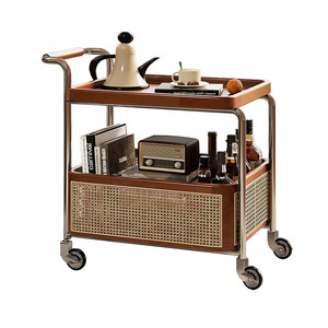 Movable side cart Living room sofa coffee table side cabinet Medium style solid wood bedside storage rack dining car Movable side cart Living room sofa coffee table side cabinet Medium style solid wood bedside storage rack dining car