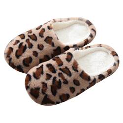 Rabbit fur leopard print floor heating Japanese style women's soft-soled slippers Rabbit fur leopard print floor heating Japanese style women's soft-soled slippers