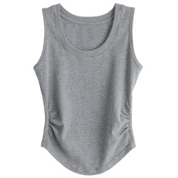CV plus size women's clothing spring and summer new solid color U-neck pleated vest suspender versatile sleeveless slim top for fat mm women CV plus size women's clothing spring and summer new solid color U-neck pleated vest suspender versatile sleeveless slim top for fat mm women