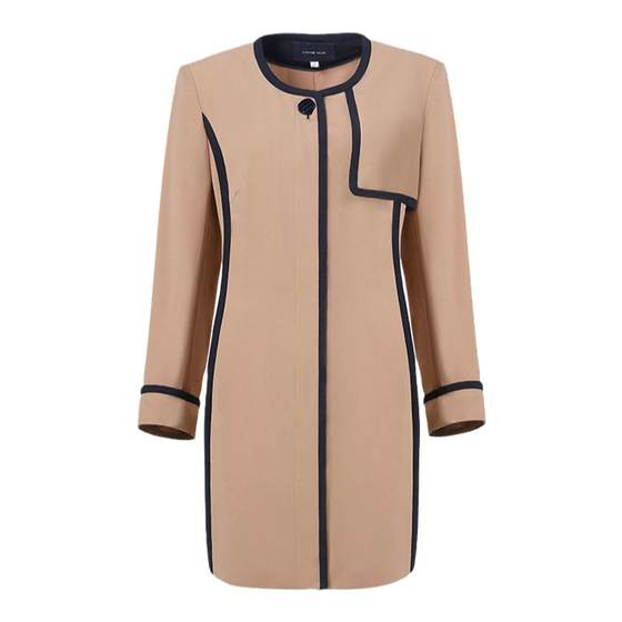 Liangnuo camel piping thin women's windbreaker fashionable and elegant slim spring and autumn medium-length round neck jacket LF14376A
Liangnuo camel piping thin women's windbreaker fashionable and elegant slim spring and autumn medium-length round neck jacket LF14376A