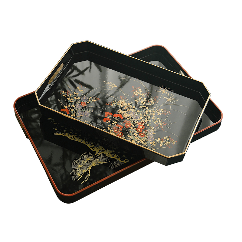 日本进口前重漆器长手托盘日式手绘水果盘结婚乔迁礼物高端茶盘