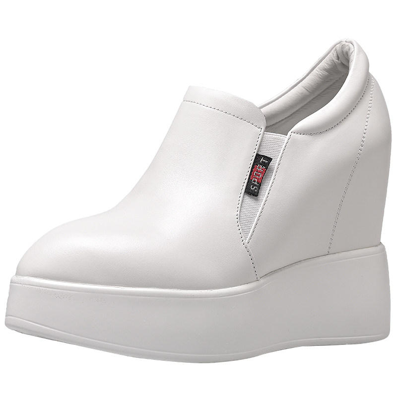 White Leather Pointed Toe Wedge Shoes for Women 12cm Heel