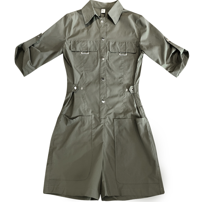 デザインジャンプスーツ ショートパンツ ウエストベルト 4070210 レディース ハイウエスト ショートパンツ ジャンプスーツ - 春