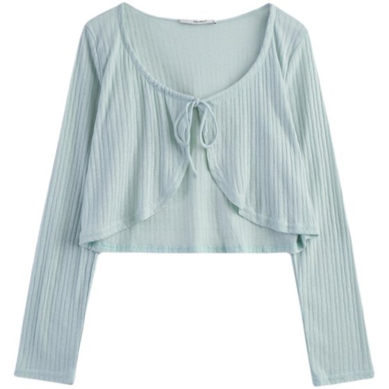 Picking wild spring and summer new BM short pure desire thin long -sleeved bow sweater sweater cardigan sunscreen cover Picking wild spring and summer new BM short pure desire thin long -sleeved bow sweater sweater cardigan sunscreen cover