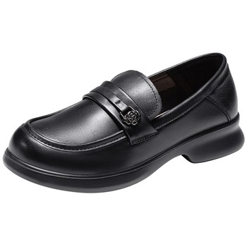 Aokang women's shoes 2025 autumn loafers leather camellia temperament shallow mouth single shoes mother's shoes commuting flat bottom Aokang women's shoes 2025 autumn loafers leather camellia temperament shallow mouth single shoes mother's shoes commuting flat bottom