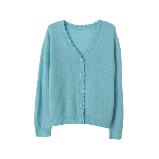 ENJOYME shopping mall same style wavy edge V-neck knitted cardigan for women 2025 winter warm sweater loose top 
ENJOYME shopping mall same style wavy edge V-neck knitted cardigan for women 2025 winter warm sweater loose top