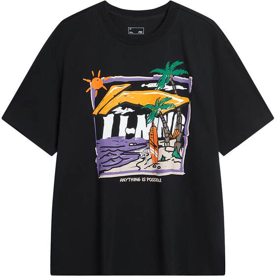 Li Ning short -sleeved T -shirt men's summer new half -sleeved cooling, loose casual shirt, white printed sports t -shirt
 Li Ning short -sleeved T -shirt men's summer new half -sleeved cooling, loose casual shirt, white printed sports t -shirt