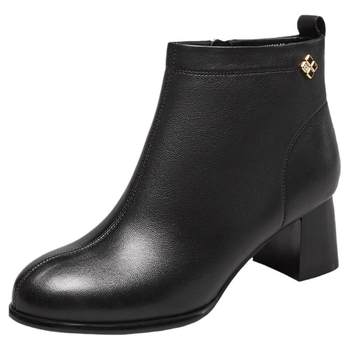 Velvet high heel block heel short boots Yierkan Velvet high heel block heel short boots Yierkan