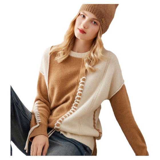 Contrast color design ~ 100 pure cashmere sweater for women round neck loose color block knitted base sweater 2024 autumn and winter new style
Contrast color design ~ 100 pure cashmere sweater for women round neck loose color block knitted base sweater 2024 autumn and winter new style