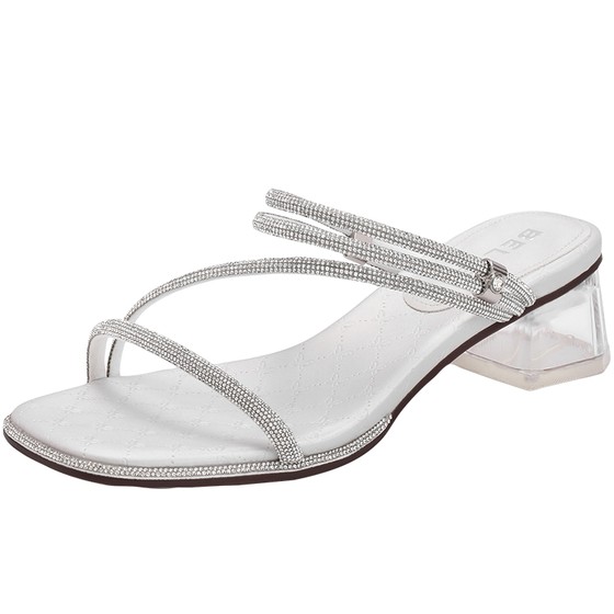 Belle thick square heel flip-flops for women's new summer shoes full diamond thin belt flip-flops B1970BT4 Belle thick square heel flip-flops for women's new summer shoes full diamond thin belt flip-flops B1970BT4