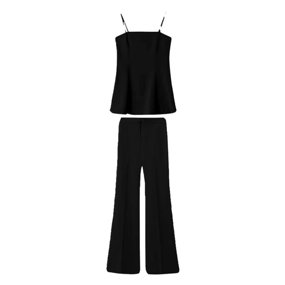 Summer outfit with a complete set of black strap suspender vest tops with slit wide-leg pants two-piece summer women's suit
Summer outfit with a complete set of black strap suspender vest tops with slit wide-leg pants two-piece summer women's suit