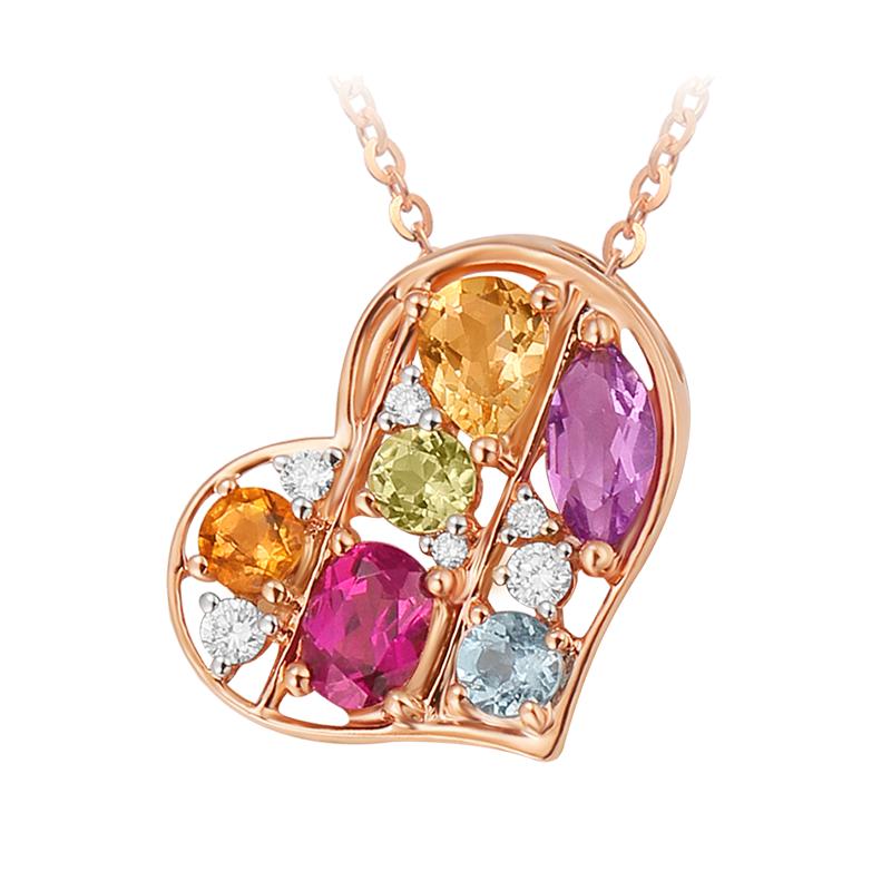Chow Tai Fook Enzo 18K Gold Rainbow Gemstone Heart Pendant EZV7936
