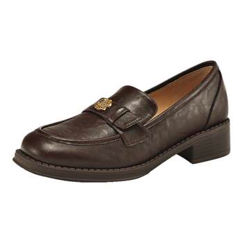 Brown loafers women's British style leather shoes flat bottom Brown loafers women's British style leather shoes flat bottom